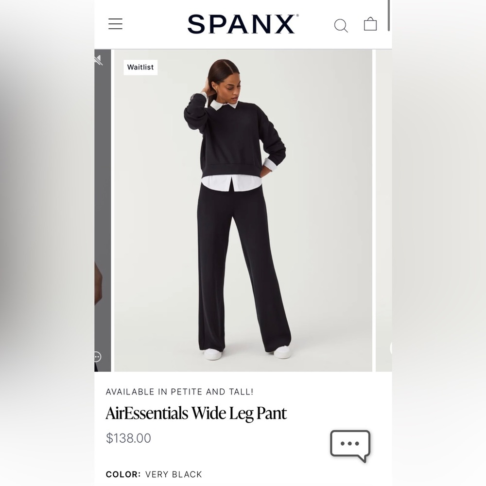 Spanx Air Essentials Wide Leg Pants- Size Small Regular- Very Black